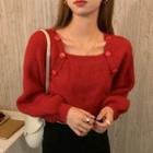 Puff-sleeve Sweater Red - One Size