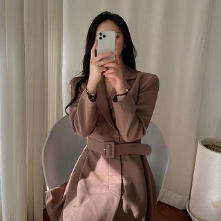 Notched-lapel Wrap Mini Dress With Belt Brown - One Size
