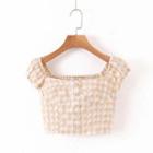Cap-sleeve Gingham Cropped Blouse