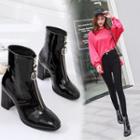 Chunky Heel Front Zip Square-toe Short Boots
