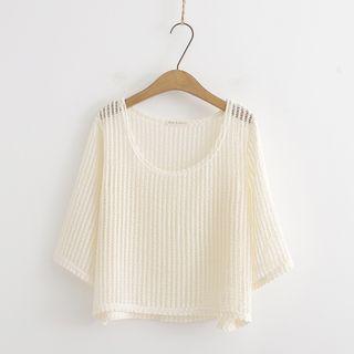 Elbow-sleeve Knit Top / Camisole Top / Set
