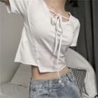 Asymmetrical Short-sleeve Crop T-shirt White - One Size