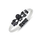 Fashion Personality Plated Black Skull Cubic Zirconia Double-layer White Leather Bracelet Black - One Size