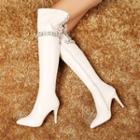 Flower Genuine Leather High-heel Over-the-knee Boots