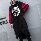 Elephant Print Long Hoodie Black - One Size