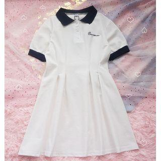 Short-sleeve Lettering Polo Dress White - One Size