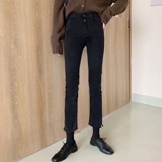 High-waist Slim-fit Plain Cropped Jeans