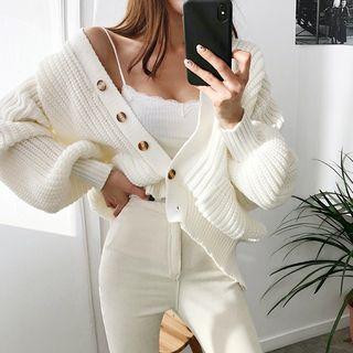 Lace-up Back Rib Knit Cardigan