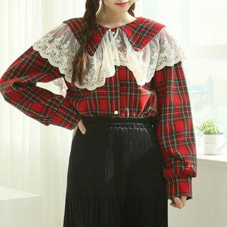 Lace-capelet Tartan Plaid Blouse