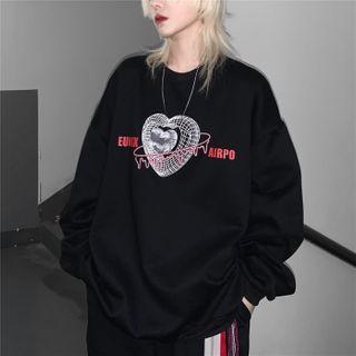 Fleece-lined Heart Printed Pullover