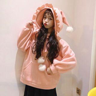 Frill-trim Pom Pom Accent Hoodie