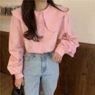 Long-sleeve Collared Plain Shirt