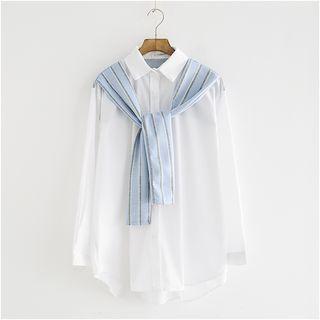 Striped Panel Tie-front Blouse