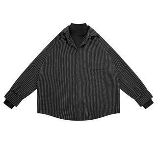 Mock Two-piece Turtleneck Striped Overhead Shirt