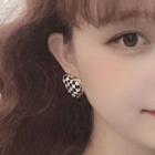 Checkerboard Pattern Heart Stud Earring 1 Pair - Black & White - One Size