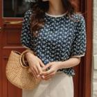 Ringer Puff-sleeve Eyelet-lace Top