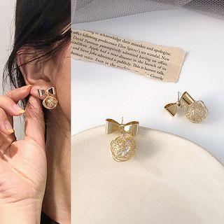 Alloy Bow Rhinestone Dangle Earring Gold - One Size