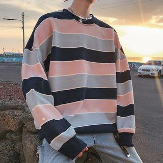Long-sleeve Color Panel Striped Sweatshirt