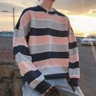 Long-sleeve Color Panel Striped Sweatshirt