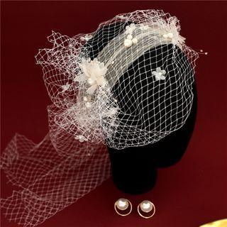 Wedding Faux Pearl Flower Veil / Earring / Set