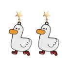 Duck Dangle Earring 1 Pair - S925 Silver Needle - Yellow & White - One Size