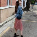Long-sleeve Midi Floral A-line Dress / Denim Jacket
