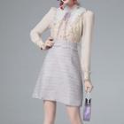 Puff-sleeve Lace Paneled A-line Dress