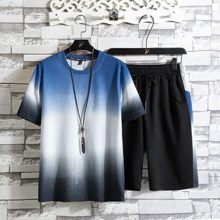 Set: Elbow-sleeve Gradient T-shirt + Wide-leg Shorts