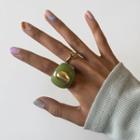 Set: Acrylic / Smiley Alloy Ring 2405 - Gold & Green - One Size