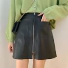 High-waist Zipper Pu-skirt