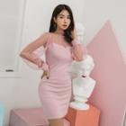 Mesh-panel Balloon-sleeve Bodycon Dress