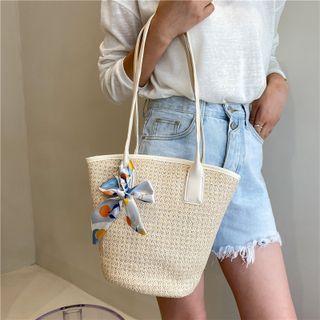 Bow-accent Straw Tote Bag