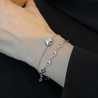 Heart Alloy Bracelet 1 Pc - Heart Alloy Bracelet - Silver - One Size