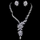 Set: Rhinestone Leaf Necklace + Floral Earring