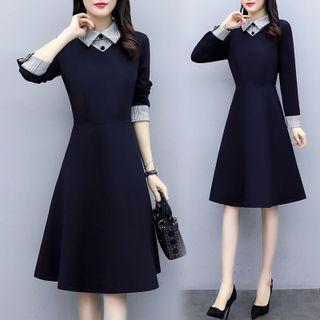 Long Sleeve Gingham Panel Dress