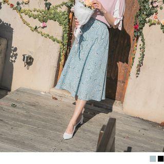 Frilled Waist Floral Midi Skirt