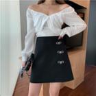 Rhinestone Bow Accent A-line Skirt