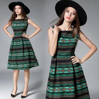 Floral Print Sleeveless Crewneck A-line Long Dress