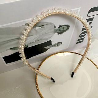 Beaded Headband White & Gold - One Size