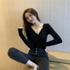 V-neck Twisted-front Knit Top