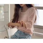 [dearest] Square-neck Perforated Knit Top Pink - One Size