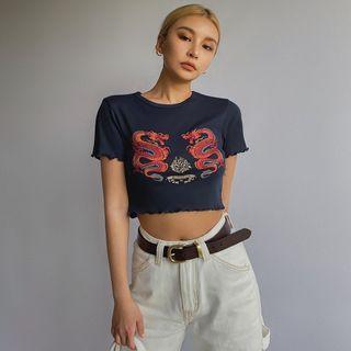 Dragon-print Crop T-shirt