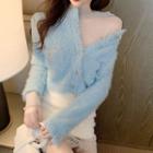Furry Open Jacket / Sheer Top / A-line Skirt