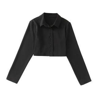Long-sleeve Plain Crop Shirt
