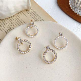 Rhinestone / Faux Pearl Hoop Dangle Earring