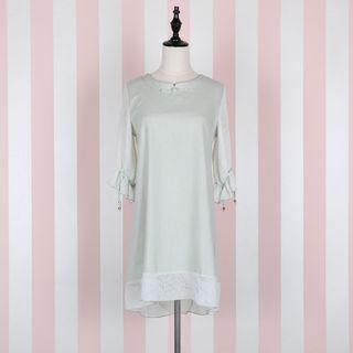 Chiffon Panel Elbow-sleeve Dress