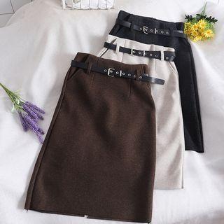 Plain Back-slit Woolen Pencil Skirt