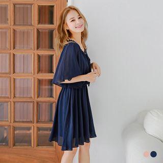 Tie Neck Short Sleeve Ruffle Dress