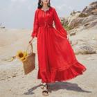 Long-sleeve Midi A-line Beach Dress