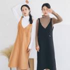 V-neck Woolen Midi Dress